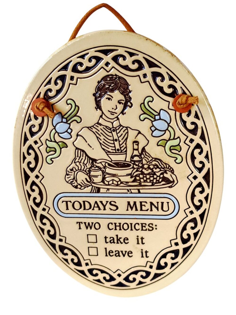 Trinity Pottery Handmade Oval Hanging Wall Plaque "Today's Menu" Kitchen - Picture 6 of 6